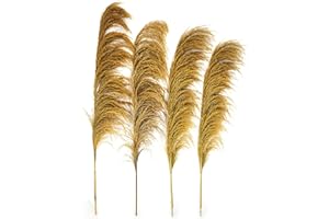 PENEPICO Gold Yellow Pampas Grass, Farmhouse Flowers Decor, Gold Flowers Tall,4Pcs 43.3" Rustic Dried Pampas Grass,Natural Dried Pompas Floral ,Gorgeous Bronzy Gold Decor for Living Room,with Natural Fragrance