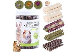 JOUSONTY 50-60 Pcs Rabbit Chew Toys, Guinea Pig, Hamster, Bunny Chew Toys, Sweet Bamboo, Apple Stick, Timothy Stick, Prevent Teeth Overgrowth, Clean Teeth