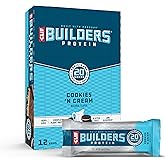 CLIF BUILDERS Protein Bars - Cookies 'n Cream Flavor - 20g Plant Based Protein - Gluten Free - Non-GMO - Low Glycemic - No Artificial Sweeteners - 2.4 oz. (12 Pack)