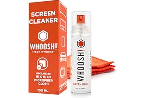 WHOOSH! Screen Shine Go XL - 3.4 fl oz with Microfiber Cloth - Powerful Streak-Free Screen Cleaner Spray and Wipe for MacBook, Laptop, Car, Eyeglasses & Phone - Sleek Bottle for Home, Work or Travel