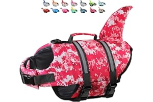 Dogcheer Dog Life Jacket Shark, Dog Swim Life Vest Camo Pet PFD Float Vest, Adjustable Puppy Floatation Life Jacket Swimsuit with Rescue Handle for Small Medium Large Dogs Swimming Boating