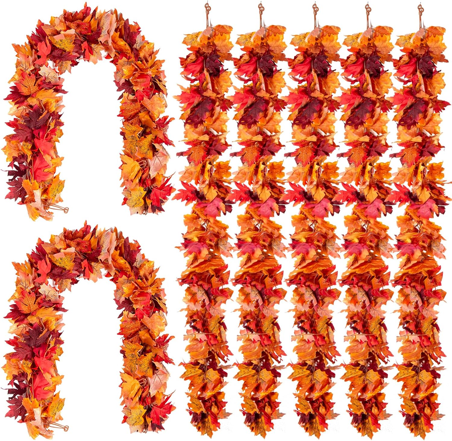 Wreaths, Garlands & Swags - DuHouse 7Pack Fall Maple Leaves Garland 6Ft Hanging Artificial Fall Garland Autumn Leaves Vine for Halloween Thanksgiving Christmas Home Outdoor Decoration