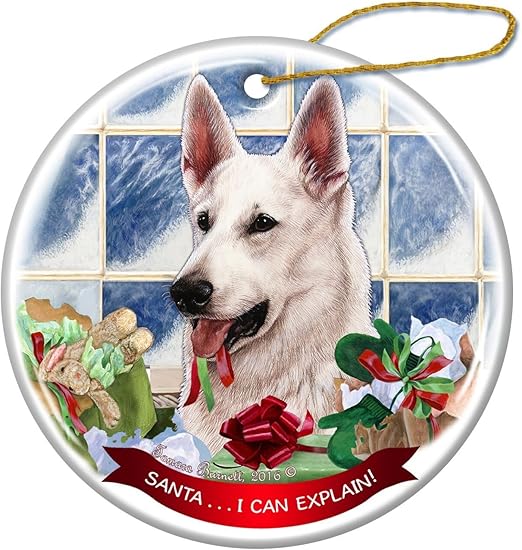 Amazon Com White German Shepherd Dog Porcelain Ornament Pet Gift Santa I Can Explain Home Kitchen
