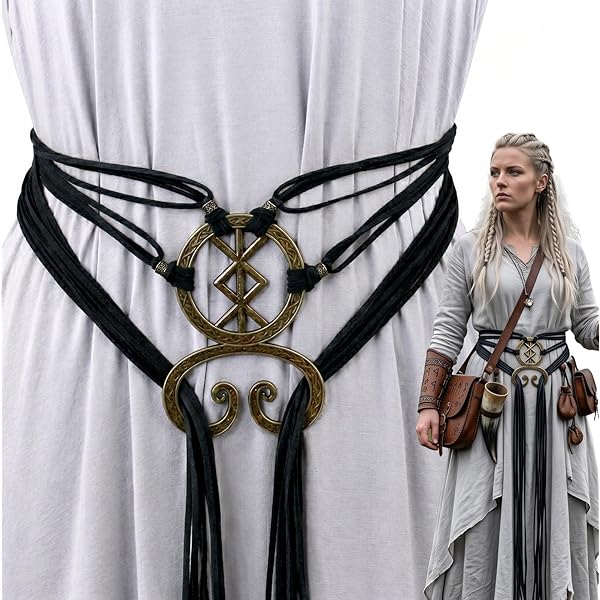 Women Viking Corset Belt Renaissance Cinch Belt Halloween Medieval Pirate Black L main image 3