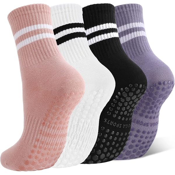 Lot de 4 paires de chaussettes antidérapantes pour yoga Pilate Barre