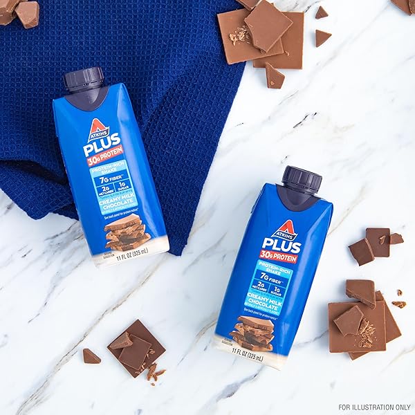 ATKINS CREAMY MILK CHOCOLATE PLUS PROTEIN SHAKE, 30G PROTEIN, 7G FIBER, 2G NET CARB, 1G SUGAR, KETO FRIENDLY, LOW CARB, HIGH PROTEIN DRINK, 12 COUNT