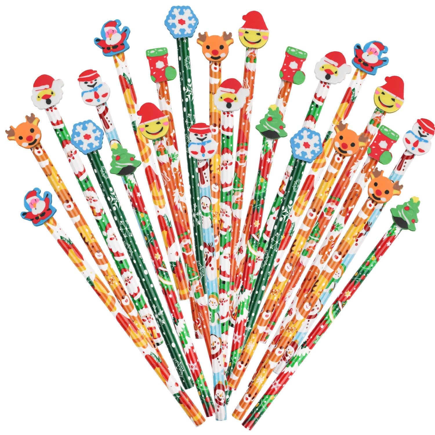 VEYLIN Christmas Themed Pencil Set, 72 Pieces Christmas Pencil With 72 Christmas Themed Erasers For Kids Party Favors Classroom Gifts