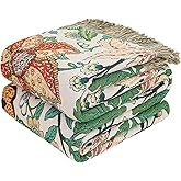 Boho Throw Blanket - 60"x80" 100% Cotton Soft Breathable Lightweight Bed Blanket, Reversible Muslin Summer Blankets Green Floral Farmhouse Decor Rustic Quilt for Bed Couch