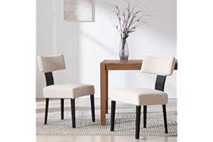 RIVOVA Linen Dining Chairs Set of 2 Modern Dining Chair with Black Wood Legs, Upholstered Dining Chairs for Dining Room, Kitchen, Vanity, Living Room, Beige