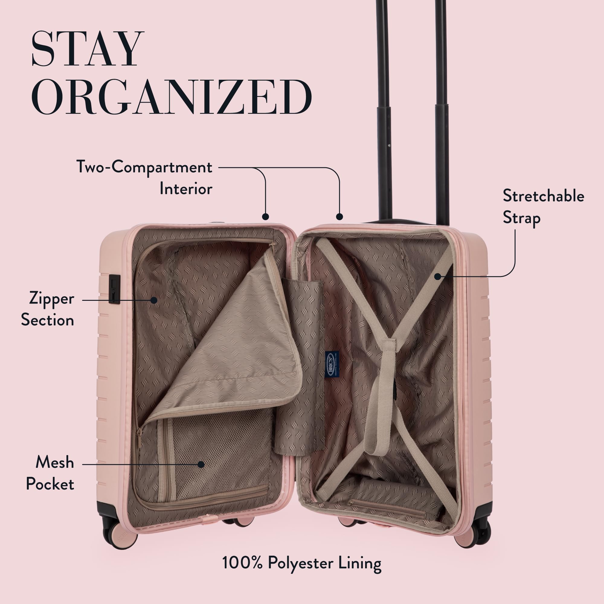Bric's B|Y Ulisse 21-Inch Spinner - Luxury Carry-On Luggage With Spinner Wheels - Hard Shell Suitcases Made From Durable Polypropylene and Polycarbonate - Pearl Pink