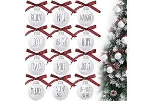 MLMTFI 12 Pcs Christmas Ball Ornaments 2.36'' Shatterproof White Bulbs with Buffalo Plaid Bows Hanging Ornament Balls Farmhouse Christmas Tree Decor Home Tree Party Decor Xmas Plastic Ball Decorations