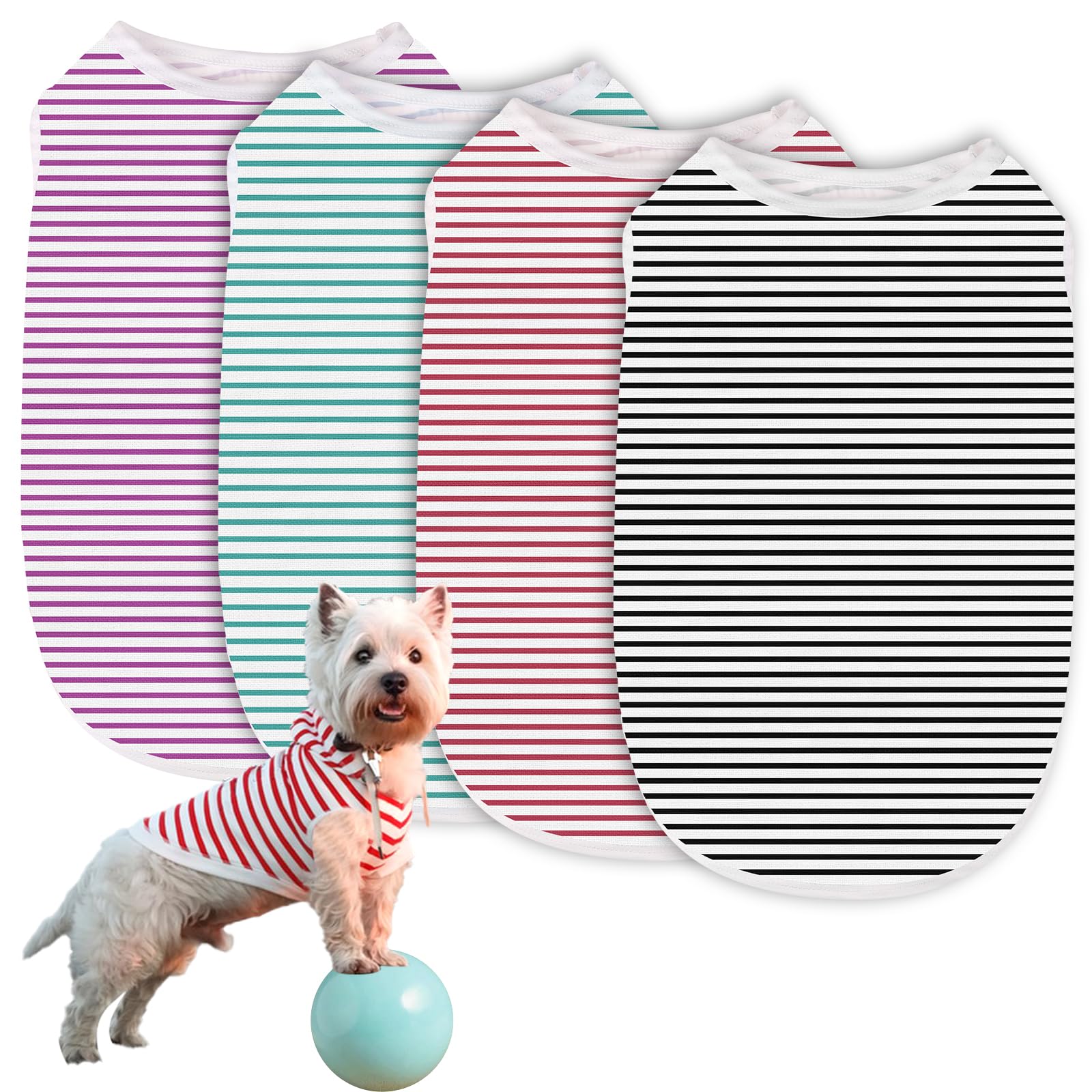 4 Packs Striped Dog Shirt Pet Vest for Small Medium Large Dogs - Boy Girl Puppy T-Shirts, Stretchy and Soft