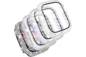 CHANCHY 4-Pack Compatible with Apple Watch Case 44mm Protective Bumper with Screen Protector, 200 Crystal Diamond Bling Cases Cover for Apple Watch SE Series 6 5 4, Black/Silver/Rainbow/Clear, 44mm