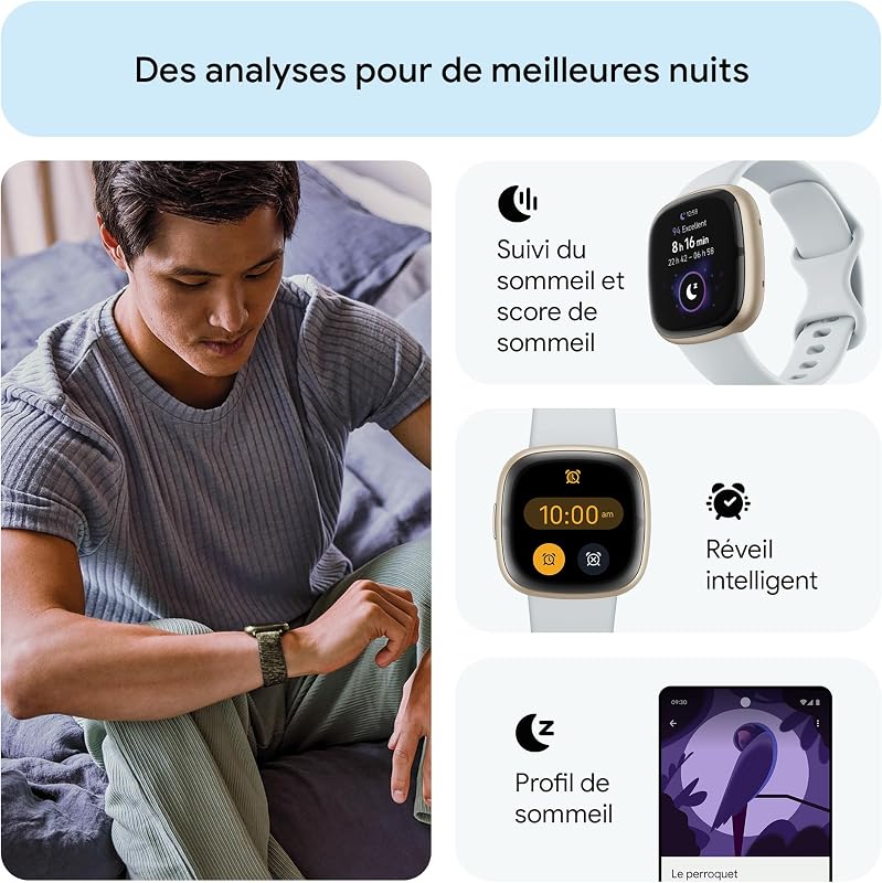 Google Fitbit Sense 2 Montre connectée sport et santé avec GPS intégré, fonctionnalités avancées pour la santé, jusqu’à 6 jours d’autonomie de batterie - compatible avec iOS 15 & Android OS 9.0