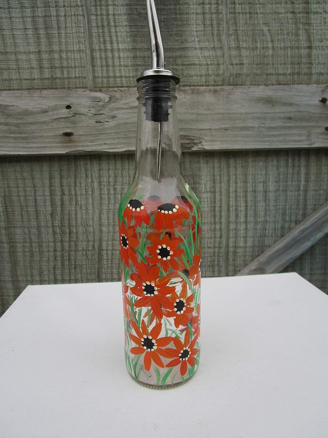Amazon Com Dish Soap Dispenser Oil And Vinegar Bottle Hand Painted Glass Bottle Kitchen Decoration Shades Of Orange Flowers Handmade dish soap dispenser oil and vinegar bottle hand painted glass bottle kitchen decoration shades of orange flowers