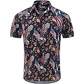GRTXIN Mens American Flag Shirt - Patriotic Shirts for Men Short Sleeve Button Down Hawaiian Shirts