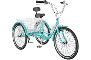 H&ZT Adult Tricycle, 3 Wheeled Bike, Trike Cruiser Bike, with 7-Speed Gear, Parking Brake Handle, Low Step, Large Rear Basket, Elderly Friendly, for Men, Women, and Teens