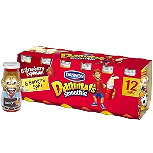 Danimals Smoothies, Strawberry Explosion & Banana Split, Gluten-Free, Non-GMO Project Verified, 3.1 oz., 12 Pack