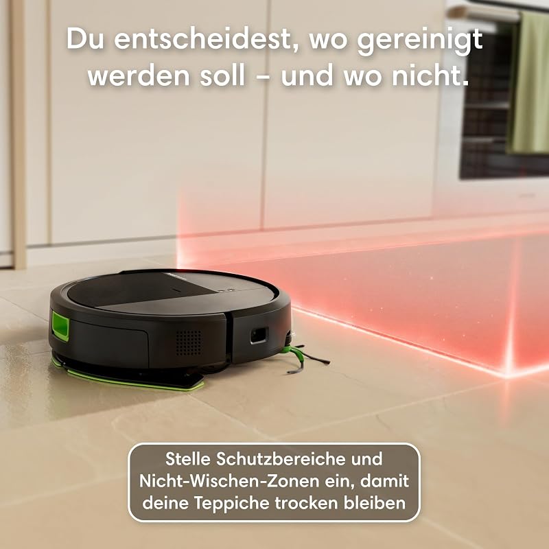 Roomba® 115 Combo Saug- und Wischroboter, 15k Pa Saugleistung, Bürsten und Wischpad reichen, Navigation mit Clearview™ LiDAR, Schwarz