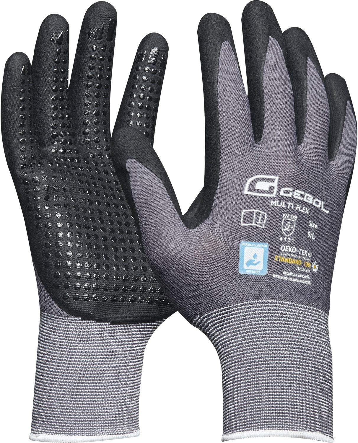 Gants de travail confortables multi-flex taille 10 en nylon avec rev▒tement en nitrile et picots noir, noir, 709278