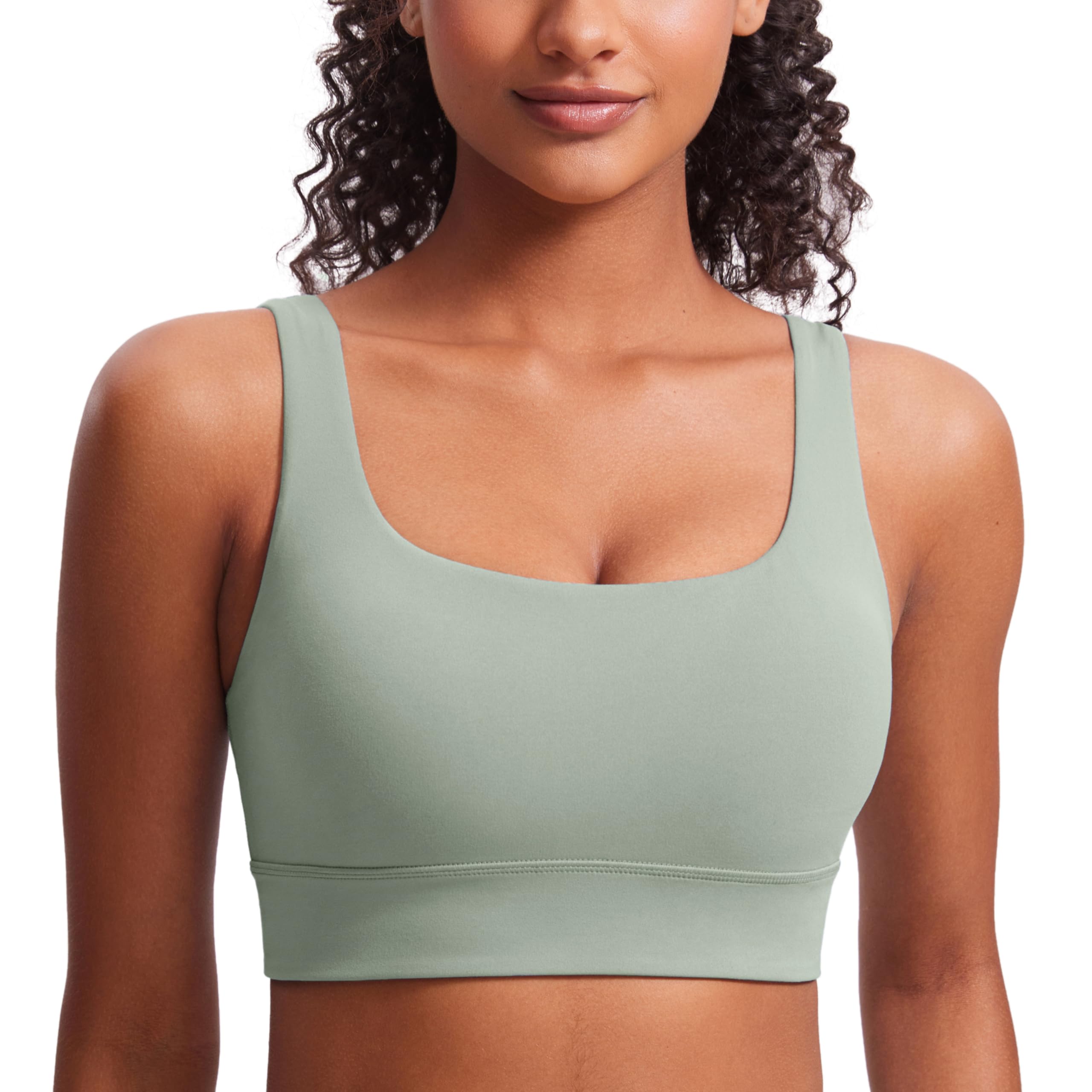 CRZ YOGA Womens ButterLuxe U Back Sports Bra - Padded Low Impact Crop Top Workout Yoga Sport Bra Green Palm Court XS