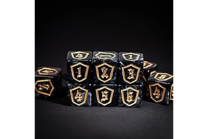 HDdais 10pc 16MM D6 Game Dice Set, Standard 6 Sided Dice Set with Portable Leather Pouch, Shield Pattern, for D&D RPG Tabletop Game or Teaching Math(Black)