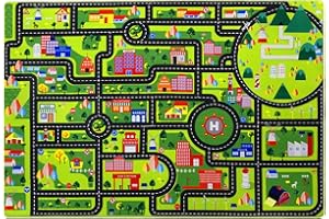 Fashionwu Car Rug Kids Playmat Educational Car Rugs City Life Road Traffic Play Mat for Bedroom Play Room Game Area Non Slip Kids Foam Rug Playtime Activity Mat for Toddler Baby Boys and Girls 3 x 5