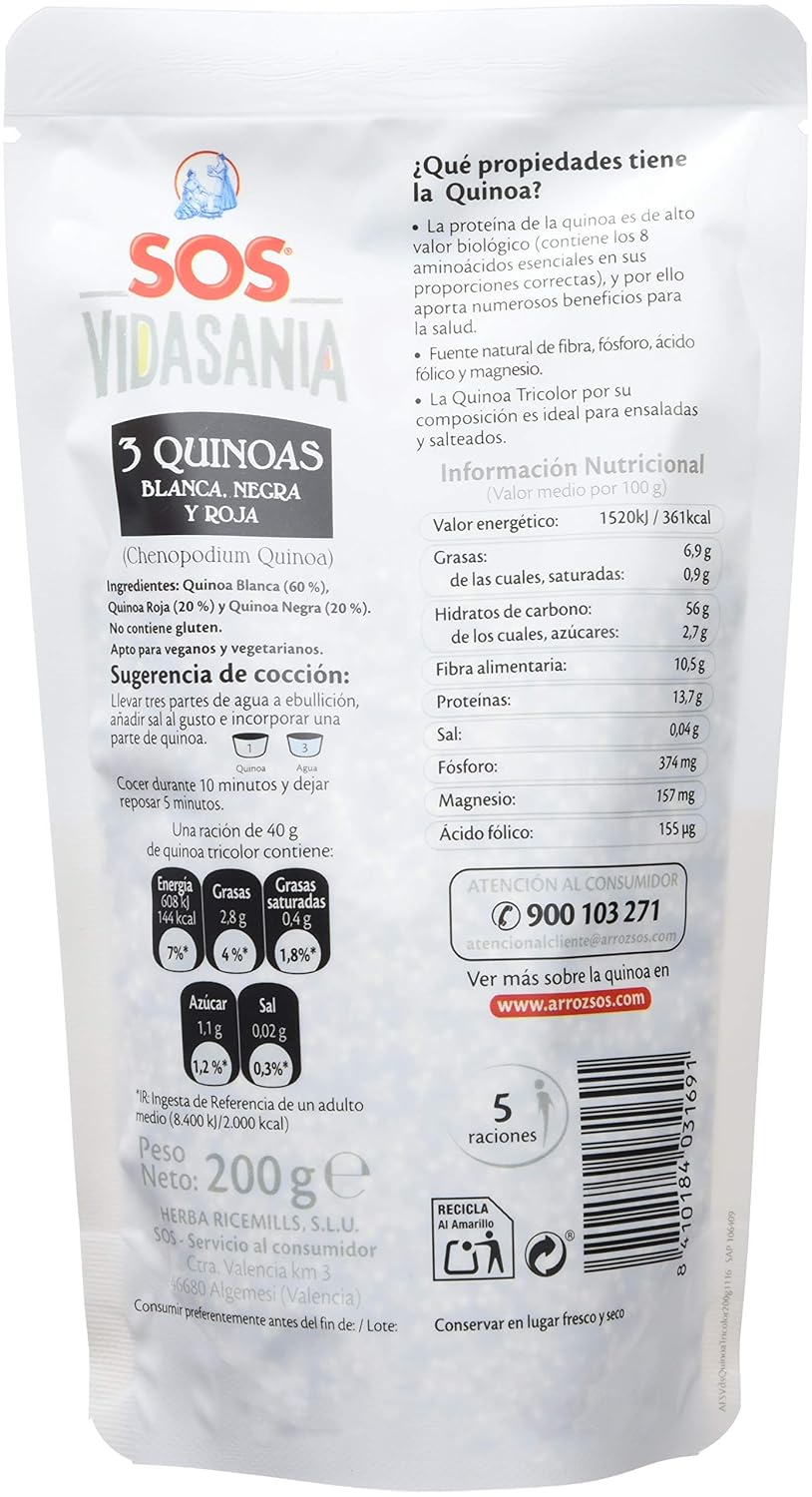 SOS Vidasania 3 Quinoas 200G - [Pack De 12] - Total 2400 Gr