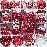 Valery Madelyn Christmas Ornaments Set, 120ct Candy Cane Red and White Shatterproof Christmas Tree Decorations Set, Variety Decorative Hanging Ball Ornaments Bulk for Xmas Holiday Party Decor