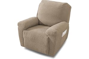 NORTHERN BROTHERS Recliner Chair Covers, Stretch Recliner Covers That Stay in Place 4 Pieces1 Seater with Storage Pockets Soft Recliner Slipcovers for Kids, Pet, Khaki