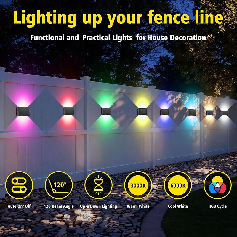 LED Solarlampen für Außen Wand 2 Stück RGB 8 Farben Solar Wandleuchte