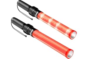 E-riding 2 Pieces 16 Inch Signal Traffic Wand, Traffic Control Wand with White LED on Top, Safety Traffic Baton Light for Parking Guides Outdoor Camping