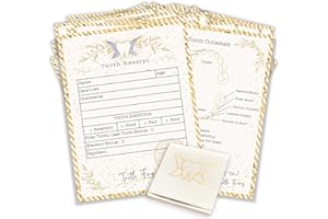 20 Moments of Tooth | 20 Tooth Fairy Receipt Cards and 1 Tooth Fairy Bag | Tooth Fairy Gifts for Boys and Girls | Tooth Fairy Certificate Keepsake for Kids (Light Gold, 4.25x5.5 in)