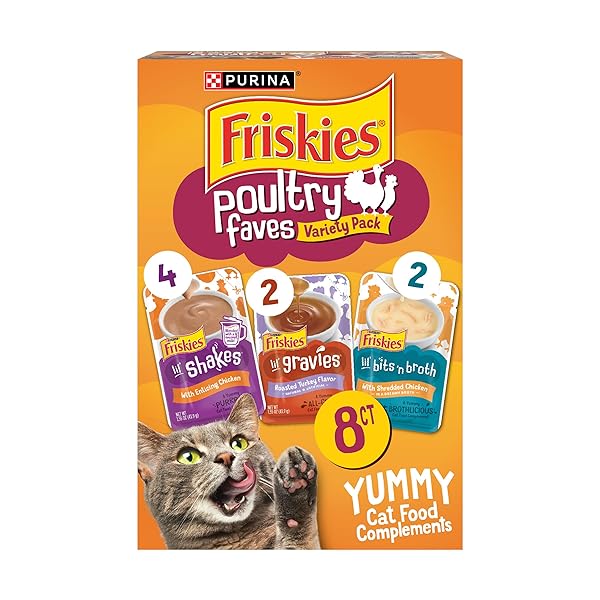 PURINA FRISKIES POULTRY FAVES BROTH AND GRAVY CAT FOOD COMPLEMENTS VARIETY PACK – 8 CT. BOX