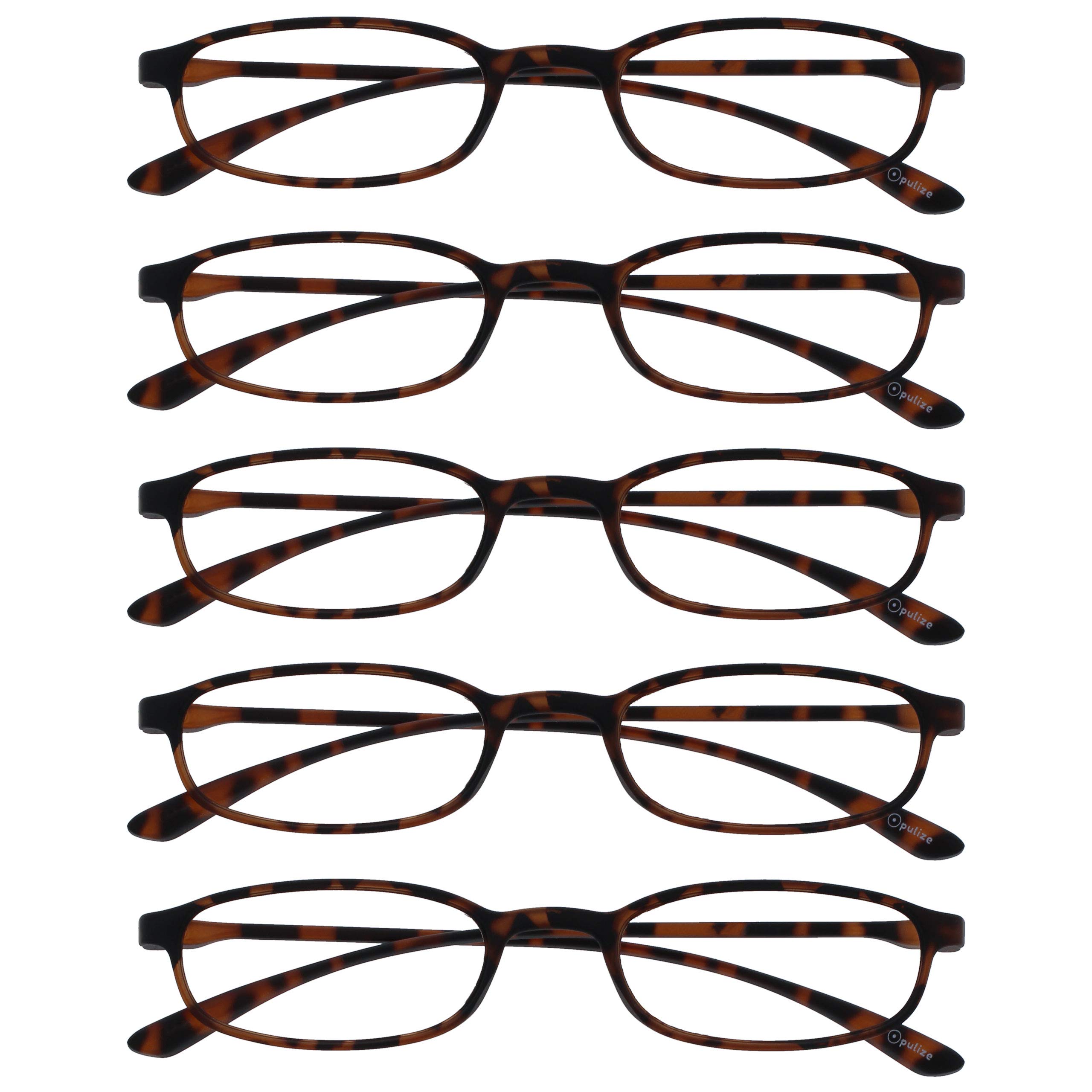 OPULIZE Fly Reading Glasses 5 Pack Extra Small Super Flexible Frame Matt Brown Mens Womens Scratch Resistant RRRRR67-2 +1.50