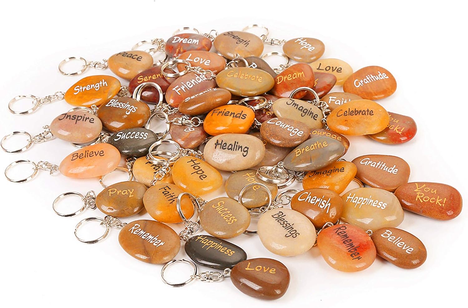 50PCS RockImpact Inspirational Stones Key Chains, Wholesale