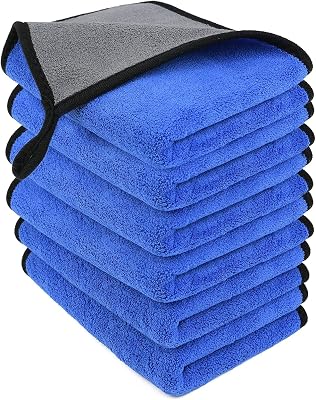 Panos de limpeza em microfibra, pacote de 6, toalhas grossas de duas camadas, sem fiapos, toalha super absorvente para lavagem doméstica e automóvel, secagem e detalhamento, 40 x 30 cm