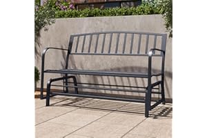 BELLEZE Outdoor Glider Bench, Porch Swing Rocking Chair Patio Loveseat for Garden, Park, Backyard, Sturdy Steel Frame, Black