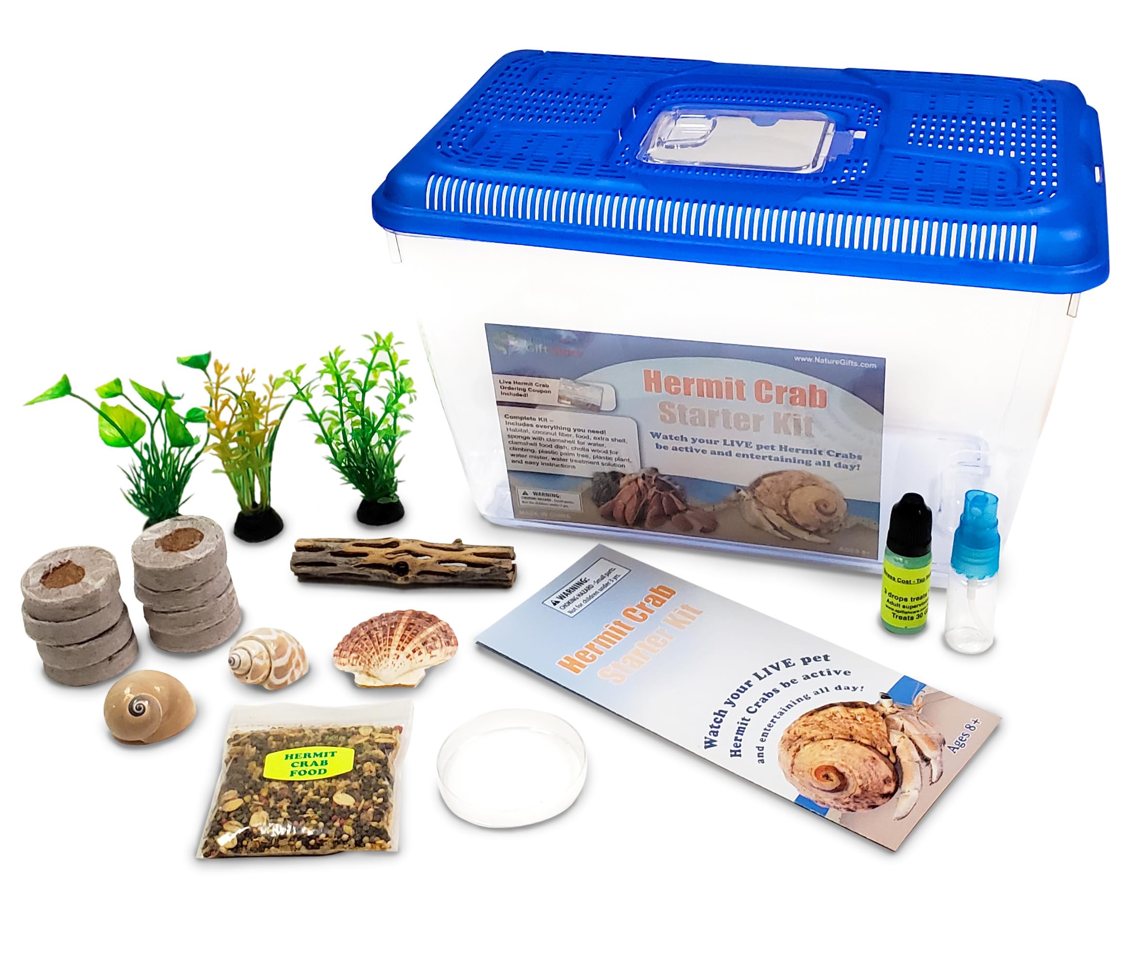 Live Hermit Crab Complete Starter Kit - Includes 2 Live Crabs - All-in-One Kit with Terrarium, Food, Coconut Fiber, and More - Bundle