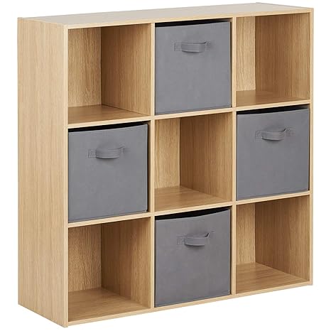 Hartleys Oak Effect 9 Cube Unit 4 Grey Storage Drawers Amazon