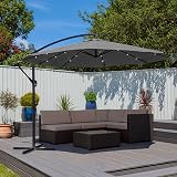 Neo 3m Garden Cantilever Parasol LED Lights Cross Base Grey view 2