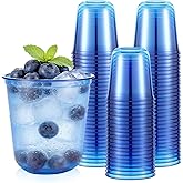 Ziliny Disposable Stemless Glasses 12oz Crystal Plastic Wine Glasses Clear Classic Pet Cup for Meeting Weddings Birthdays Cocktail Christmas Party Supplies(Blue,50 Pcs)
