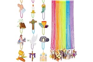 Ferreve 36 Pieces Religious Easter Beaded Necklaces 12 Designs Jesus Cross Colorful Easter Bead Necklaces for Filled Easter Eggs Religious Easter and Sunday School Supplies