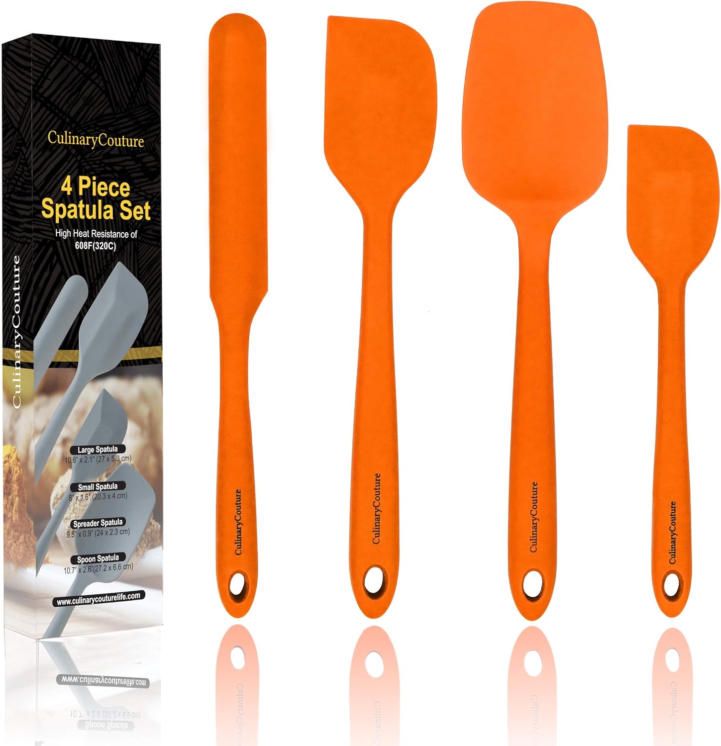 Orange Silicone Spatula Set Non Stick High Heat Resistant Kitchen