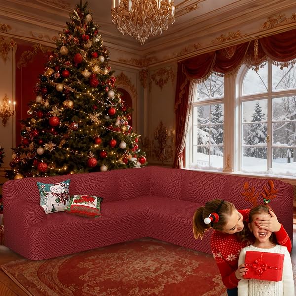 ROFASVCO SECTIONAL COUCH COVERS L SHAPE SOFA COVER 1-PIECE STRETCH CORNER COUCH COVERS NON SLIP WASHABLE SOFA SLIPCOVERS CHRISTMAS FURNITURE PROTECTOR FOR DOGS PET (X-LARGE, WINE RED)