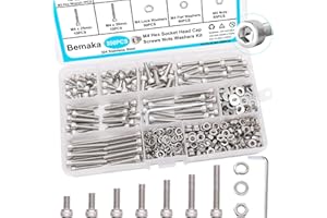 Bemaka 350PCS M4 Screw Kit, M4 x 6/8/12/16/20/25/30mm Hex Socket Head Cap Screws Bolts Nuts Washers Assortment Kit, 304 Stainless Steel Metric Bolts with Hex Wrench