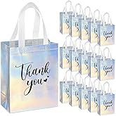Sweetude 30 Pcs Thank You Gift Bags with Handles Bulk Reusable Goodie Bag Non Woven Foldable Handbag for Christmas Wedding Bridesmaid Gifts(10 x 8 x 4 Inch,Laser)