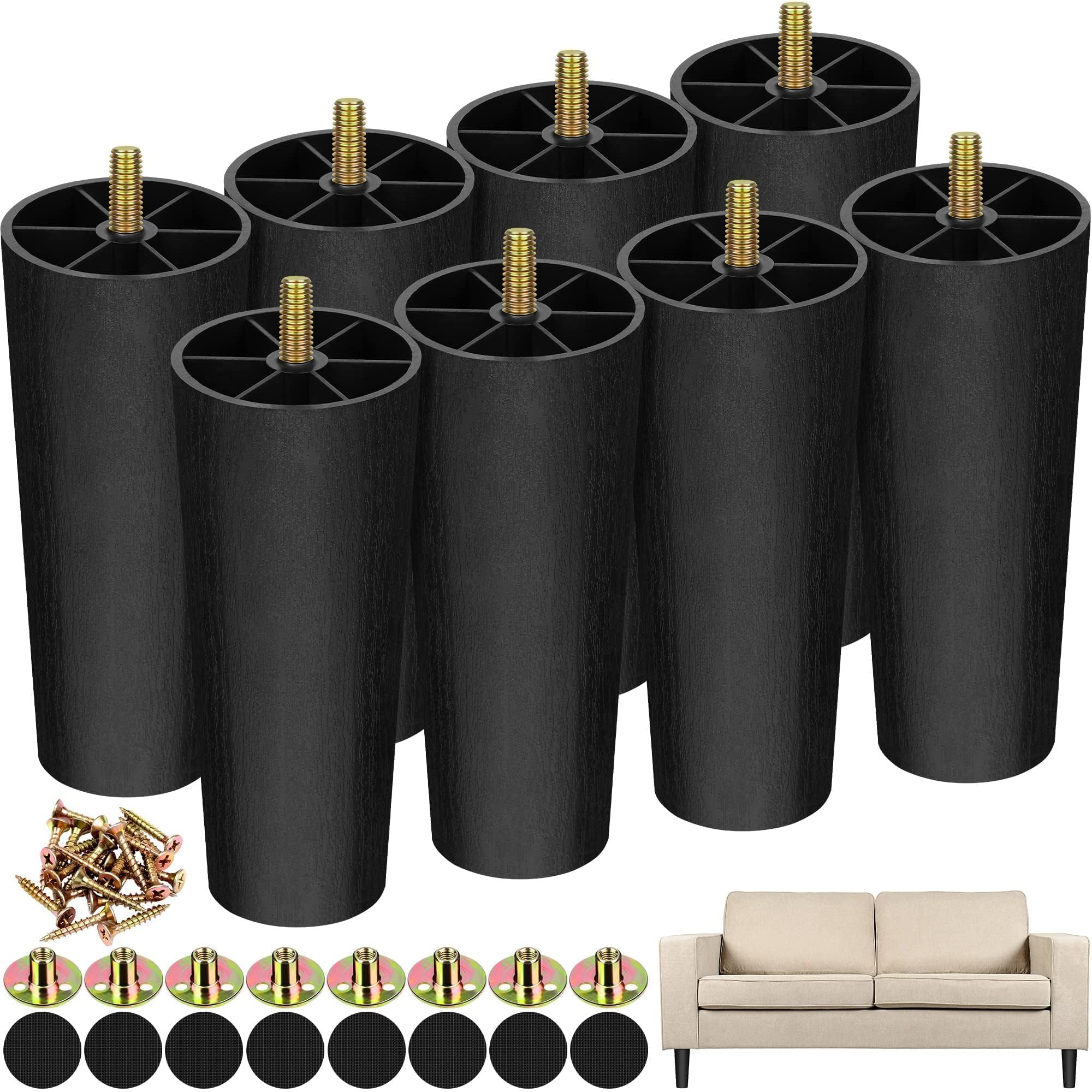 Photo 1 of TURSTIN 16 Pack 6 Inch Plastic Furniture Legs with M8 T-Nuts Screws Tapered Sofa Couch and Chair Legs Replacement Furniture Legs for DIY Projects Sofas Coffee Tables Dressers Beds