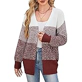 QIANSIQIANBO Women's Color Block Cardigan Sweater Oversized Knit Cardigans Sweaters Long Sleeve Open Front Fall Outfits