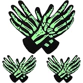 3 Pairs Skeleton Gloves Glow in the Dark Full Finger Halloween Skull Glove | Acrylic Knit Bone Gloves for Halloween Costumes, Black Long Warm for Daily Wear, Stretchy One-size Fit for Youth and Adult